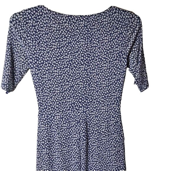 Lauren Ralph Lauren Woman's Short Sleeve Ruched Navy and Beige Dress Size 2 - Picture 5 of 9